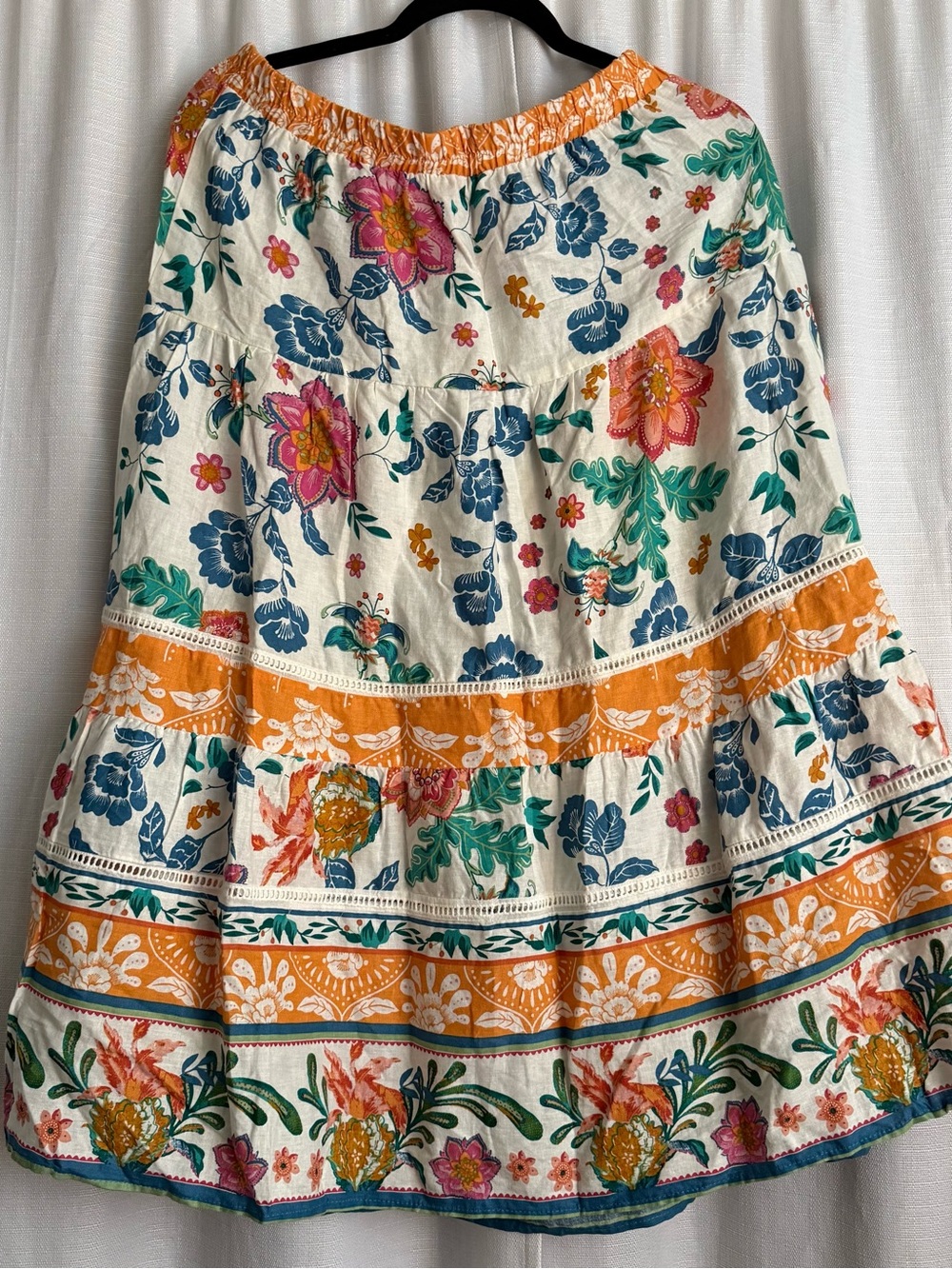 Rachel Zoe Floral Tiered A-Line Skirt in Ivory and Orange